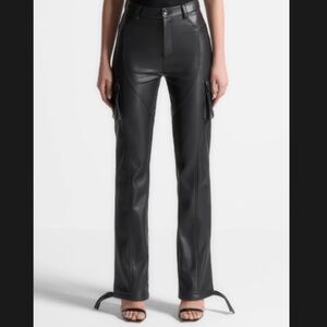 Elegant Black Straight Leg Leather Pants